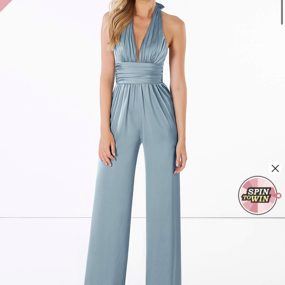 Azazie stretch satin halter neck jumpsuit